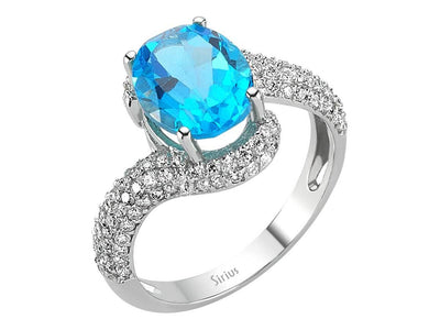Weißgoldring mit Großem Ovalem Blauem Topas und Pavé-Labordiamanten