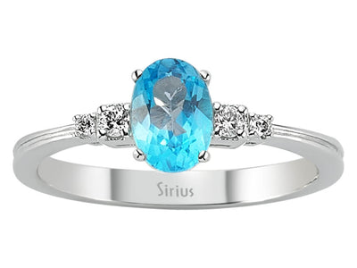Weißgoldring mit Ovalem Blauem Topas und Labordiamanten