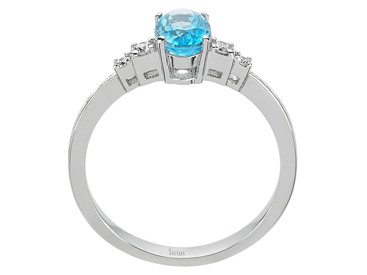 White gold ring with blue oval topaz & lab-grown diamonds | 8K gold - high-quality Jewelry by Rosy Lab Diamonds