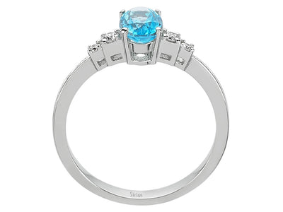 Weißgoldring mit Ovalem Blauem Topas und Labordiamanten
