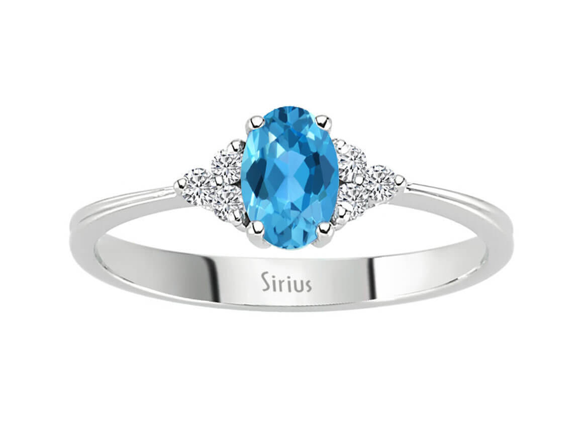 Eleganter Diamant- und Ovaler Blauer Topas Ring aus 8 Karat Weißgold