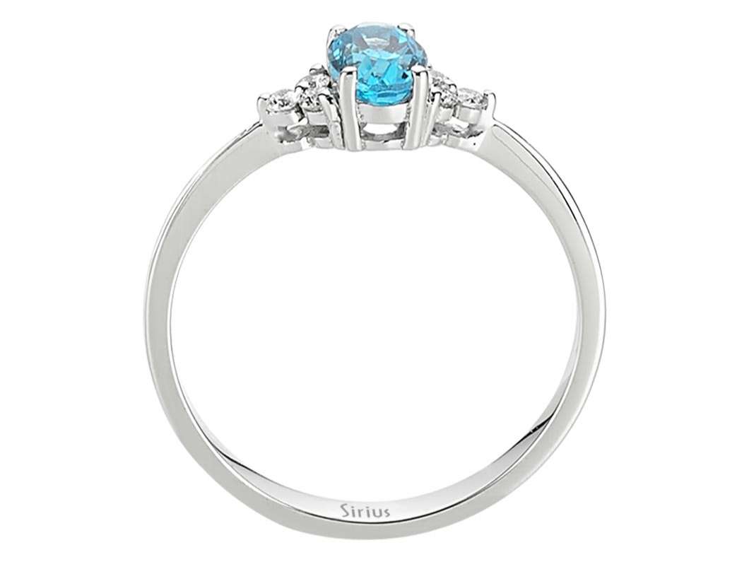8 Karat Beyaz Altından Zarif Pırlanta ve Oval Mavi Topaz Yüzük - Laboratuvarda Yetiştirilmiş Pırlantalar - Rosy Lab Diamonds’tan yüksek kaliteli Mücevher