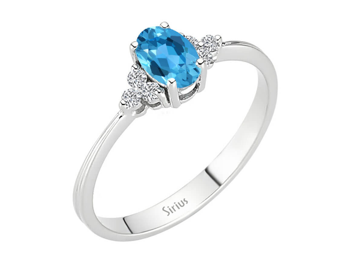 8 Karat Beyaz Altından Zarif Pırlanta ve Oval Mavi Topaz Yüzük - Laboratuvarda Yetiştirilmiş Pırlantalar - Rosy Lab Diamonds'tan yüksek kaliteli Mücevher