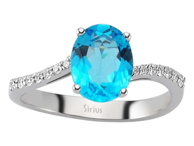 Weißgoldring mit ovalem 2,02 ct Blautopas und 14 Brillanten
