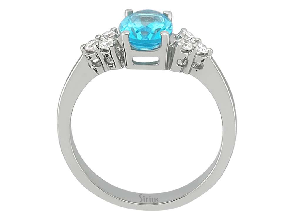 Eleganter Ring mit 1,45 ct ovalem Blautopas & 6 Diamanten – 14K Weißgold – Modell 24R0045