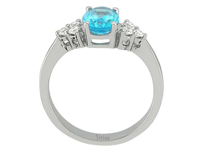 Eleganter Ring mit 1,45 ct ovalem Blautopas & 6 Diamanten – 14K Weißgold – Modell 24R0045