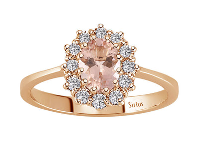 Elegant 14K rose gold ring with 12 round diamonds and 1 oval morganite – 2.65 carats
