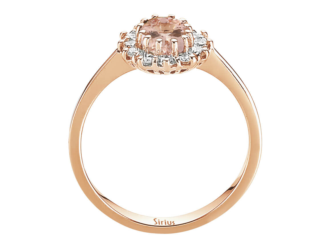 Elegant 14K rose gold ring with 12 round diamonds and 1 oval morganite – 2.65 carats