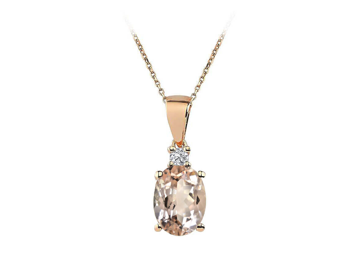 Collier avec Morganite et Diamant de laboratoire en Or Rose 8 carats | 04P0172 - Bijoux haut de gamme de Rosy Lab Diamonds