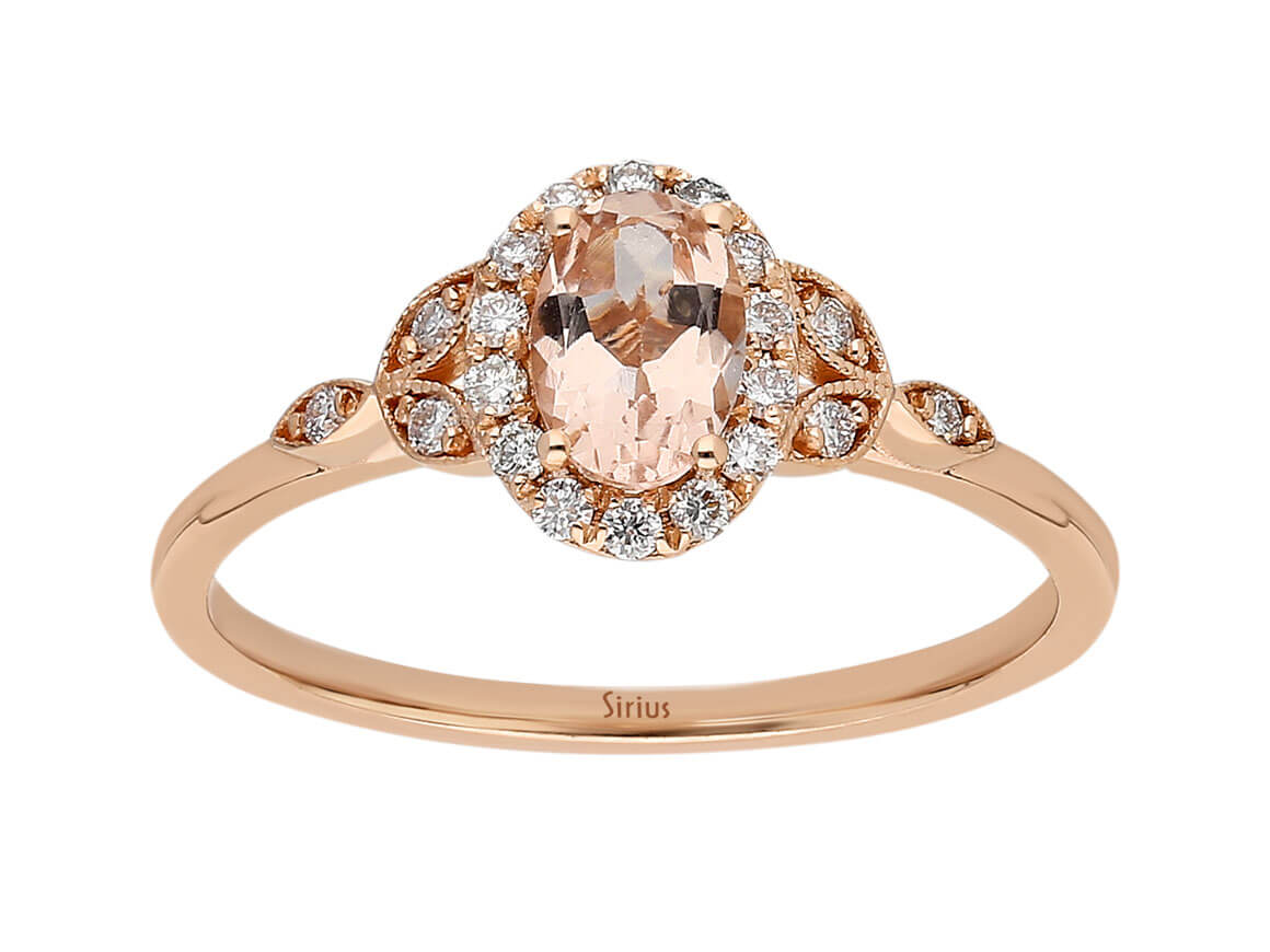 Oval Morganit ve pırlantalı Rose Altın yüzük - Rosy Lab Diamonds’tan yüksek kaliteli Mücevher