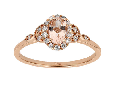 Rose gold ring with oval morganite and diamonds