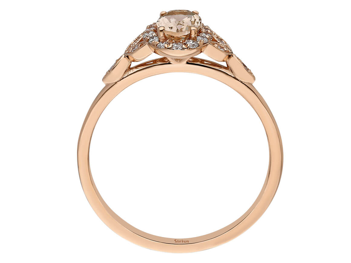 Rose gold ring with oval morganite and diamonds