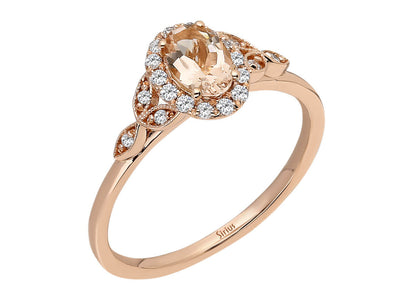 Rose gold ring with oval morganite and diamonds