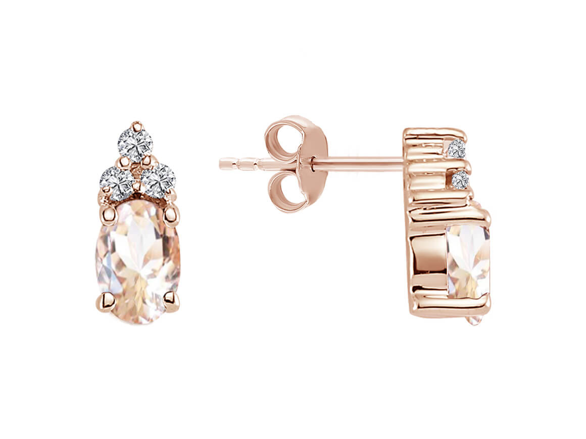 Boucles d'Oreilles Clous avec Morganite et diamants de laboratoire en Or Rose 333 millièmes – des Bijoux haut de gamme de Rosy Lab Diamonds