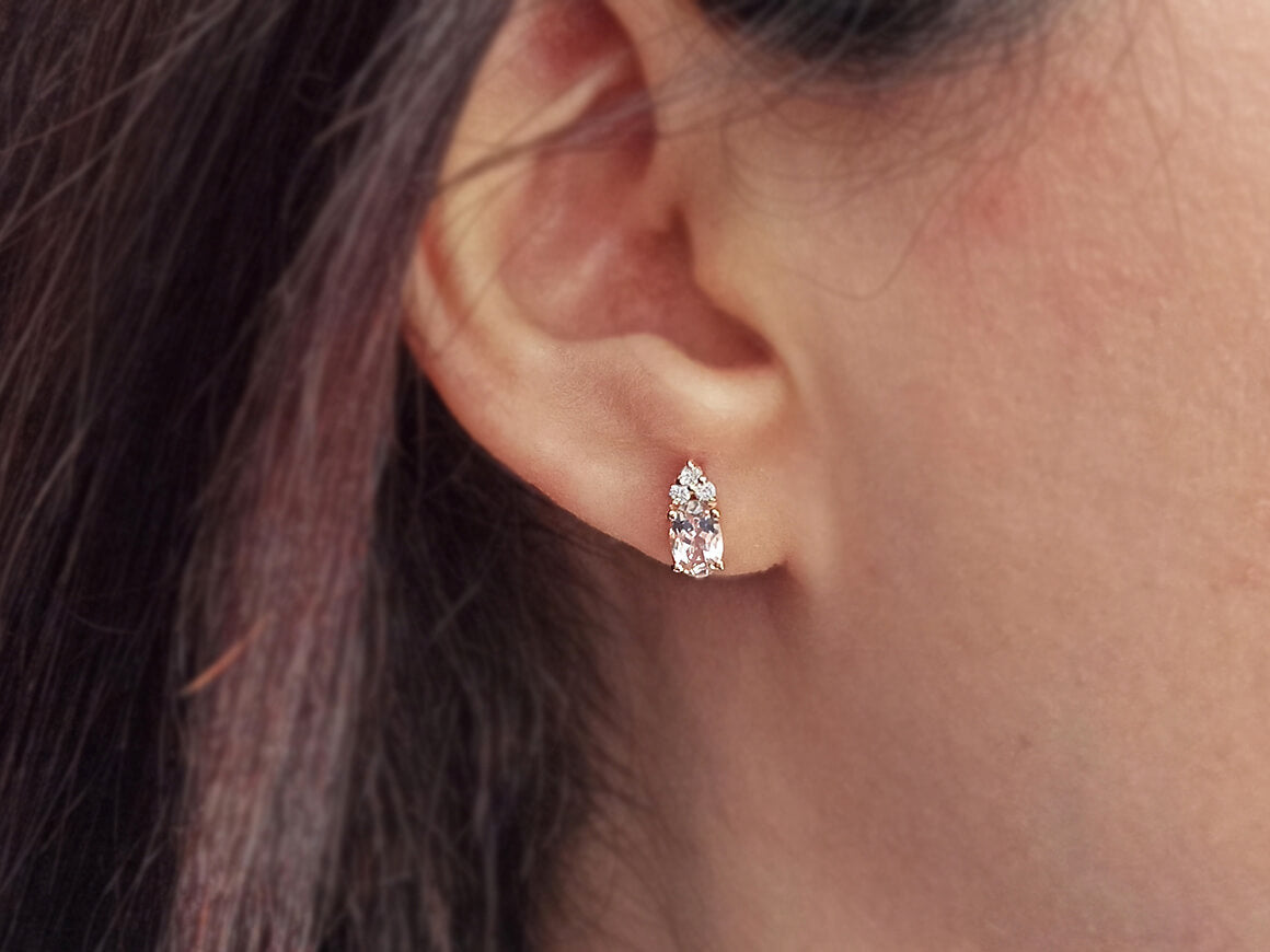 Boucles d'Oreilles Clous avec Morganite et diamants de laboratoire en Or Rose 333 millièmes – des Bijoux haut de gamme de Rosy Lab Diamonds