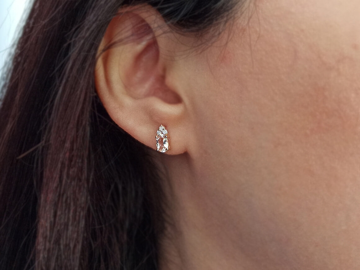 Boucles d'Oreilles Clous avec Morganite et diamants de laboratoire en Or Rose 333 millièmes – des Bijoux haut de gamme de Rosy Lab Diamonds