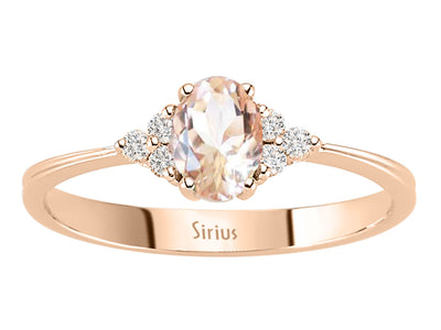 Elegant 14 Karat Rose Gold Ring with 6 Round Diamonds and 1 Oval Morganite