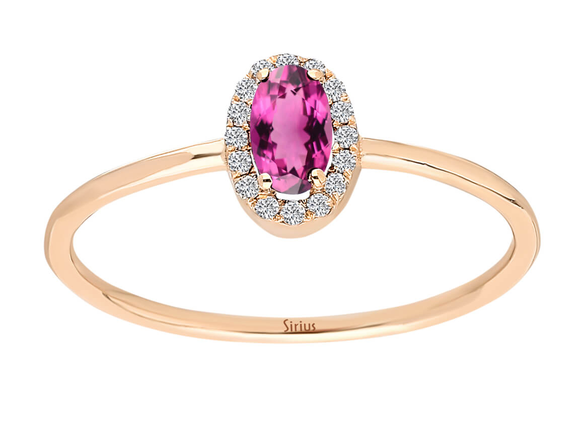 Zarter Roségold-Ring mit ovalem pinken Turmalin und Pavé-Diamanten in 14 Karat Gold - hochwertiger Schmuck von Rosy Lab Diamonds
