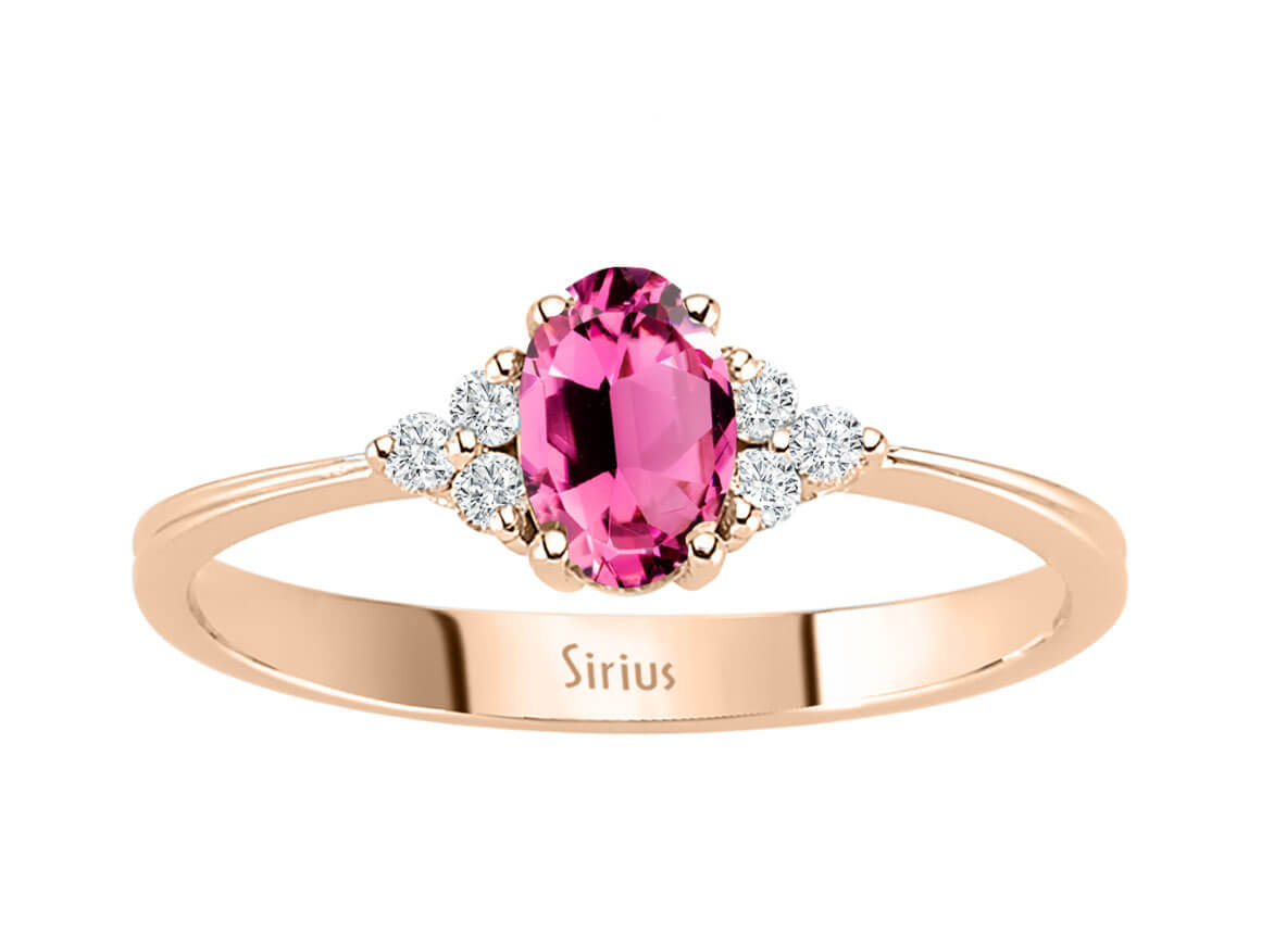 Bague en or rose avec tourmaline rose ovale et diamants - 8K - Bijoux haut de gamme de Rosy Lab Diamonds