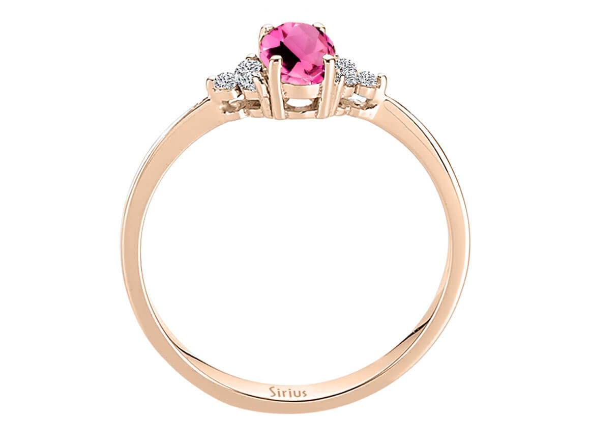 Bague en or rose avec tourmaline rose ovale et diamants - 8K - Bijoux haut de gamme de Rosy Lab Diamonds