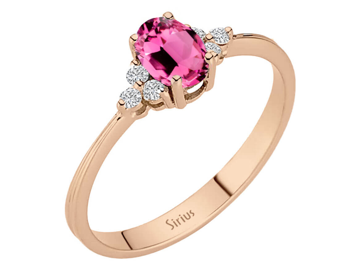 Bague en or rose avec tourmaline rose ovale et diamants - 8K - Bijoux haut de gamme de Rosy Lab Diamonds