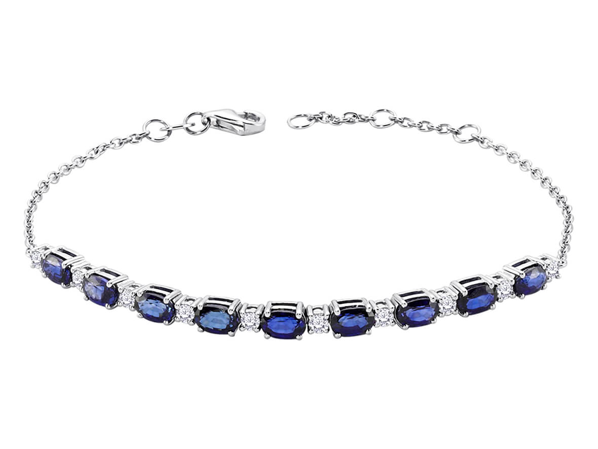 Sapphire Diamond Bracelet in 14K White Gold - 2.54 ct Sapphires & 0.40 ct Diamonds | 04B0005 - High-Quality Jewelry from Rosy Lab Diamonds