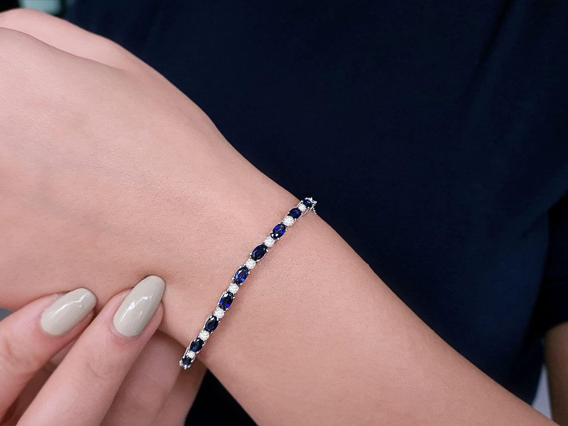 Sapphire Diamond Bracelet in 14K White Gold - 2.54 ct Sapphires & 0.40 ct Diamonds | 04B0005 - High-Quality Jewelry from Rosy Lab Diamonds