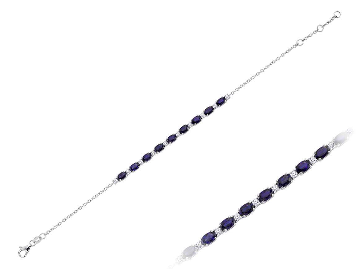 Sapphire Diamond Bracelet in 14K White Gold - 2.54 ct Sapphires & 0.40 ct Diamonds | 04B0005 - High-Quality Jewelry from Rosy Lab Diamonds