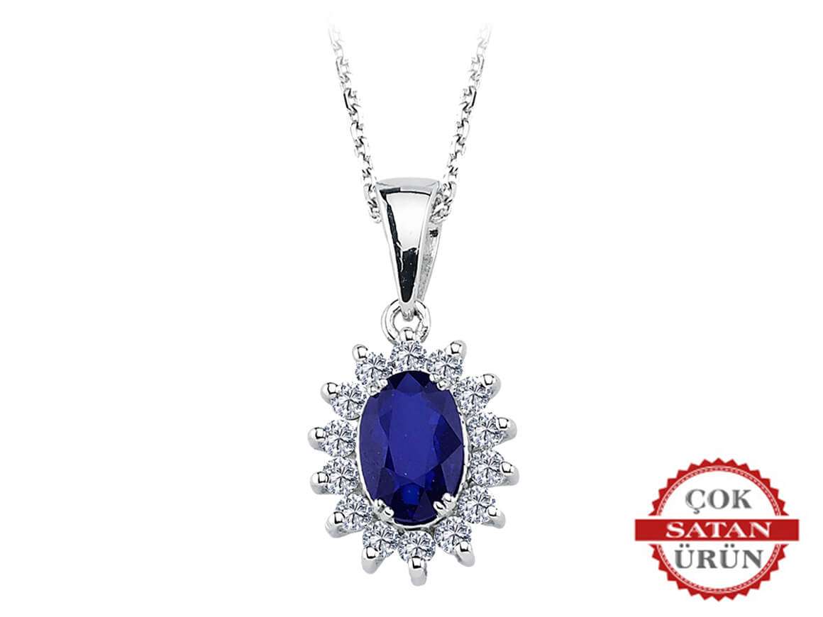 Anturage Pendant with Oval Sapphire & Diamonds in 14K White Gold - High-Quality Jewelry by Rosy Lab Diamonds