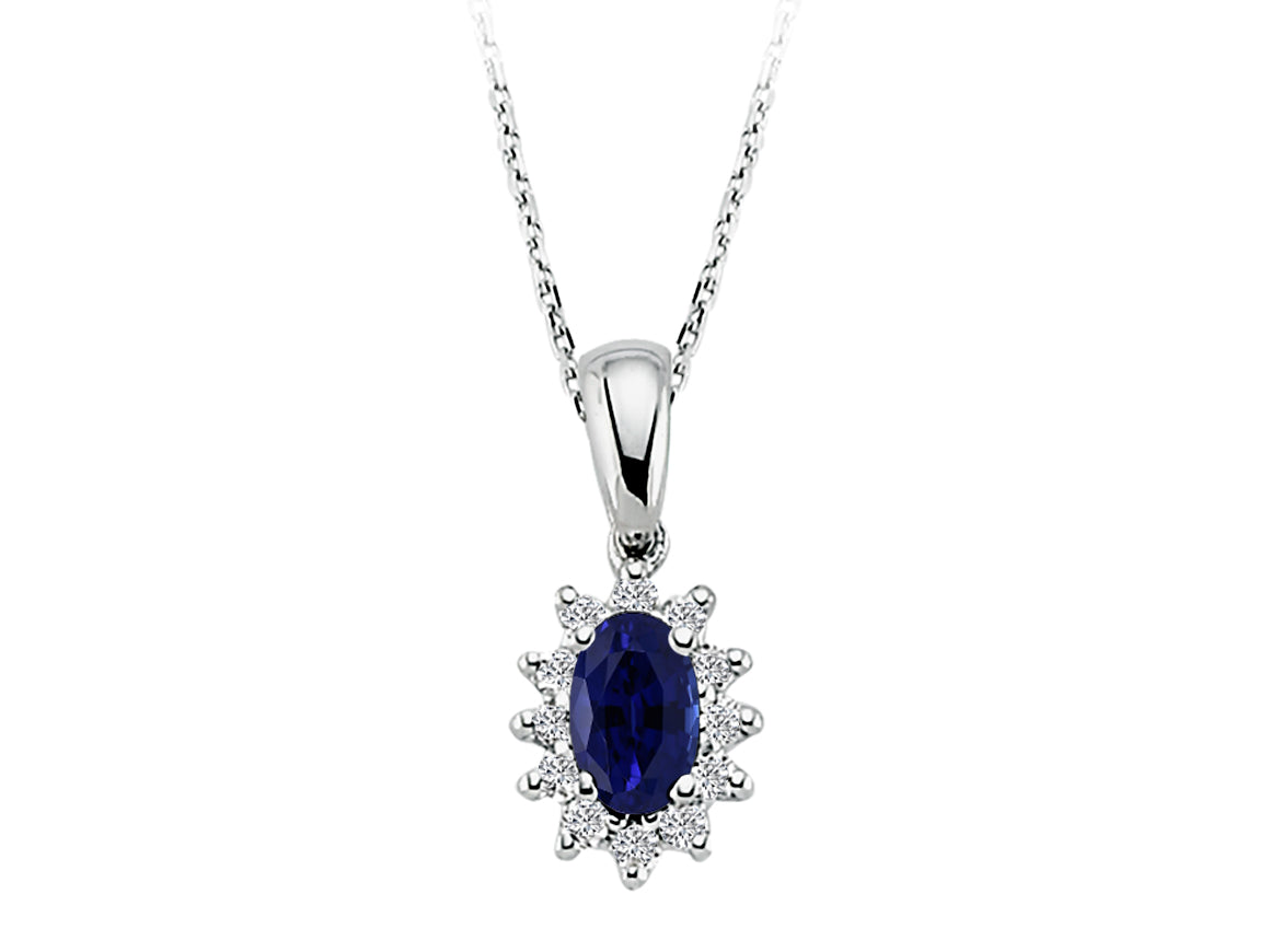 Pendentif ovale en saphir avec diamants cultivés en laboratoire en or 8K