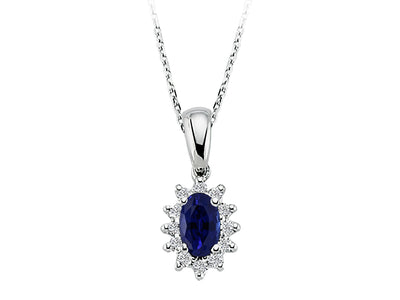 Pendentif ovale en saphir avec diamants cultivés en laboratoire en or 8K
