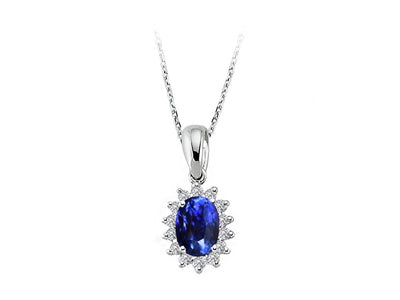 Anturaj pendant with oval sapphire and diamonds – 14K white gold
