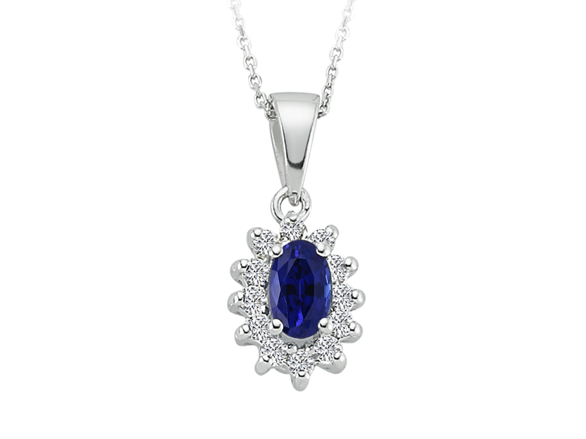 Anturage-Anhänger mit Saphir und 12 laborgezüchteten Diamanten | 8K Weißgold - hochwertiger Schmuck von Rosy Lab Diamonds