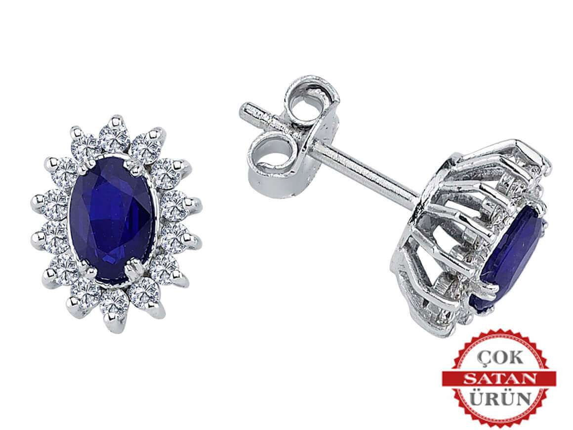 Boucles d’oreilles puces halo avec saphir et diamants en Or Blanc | Bijoux de luxe en ligne – Bijoux haut de gamme de Rosy Lab Diamonds