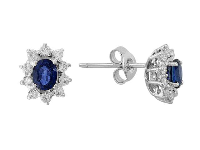 Boucles d'oreilles Anturaj avec saphirs ovales et diamants en or blanc 14 carats