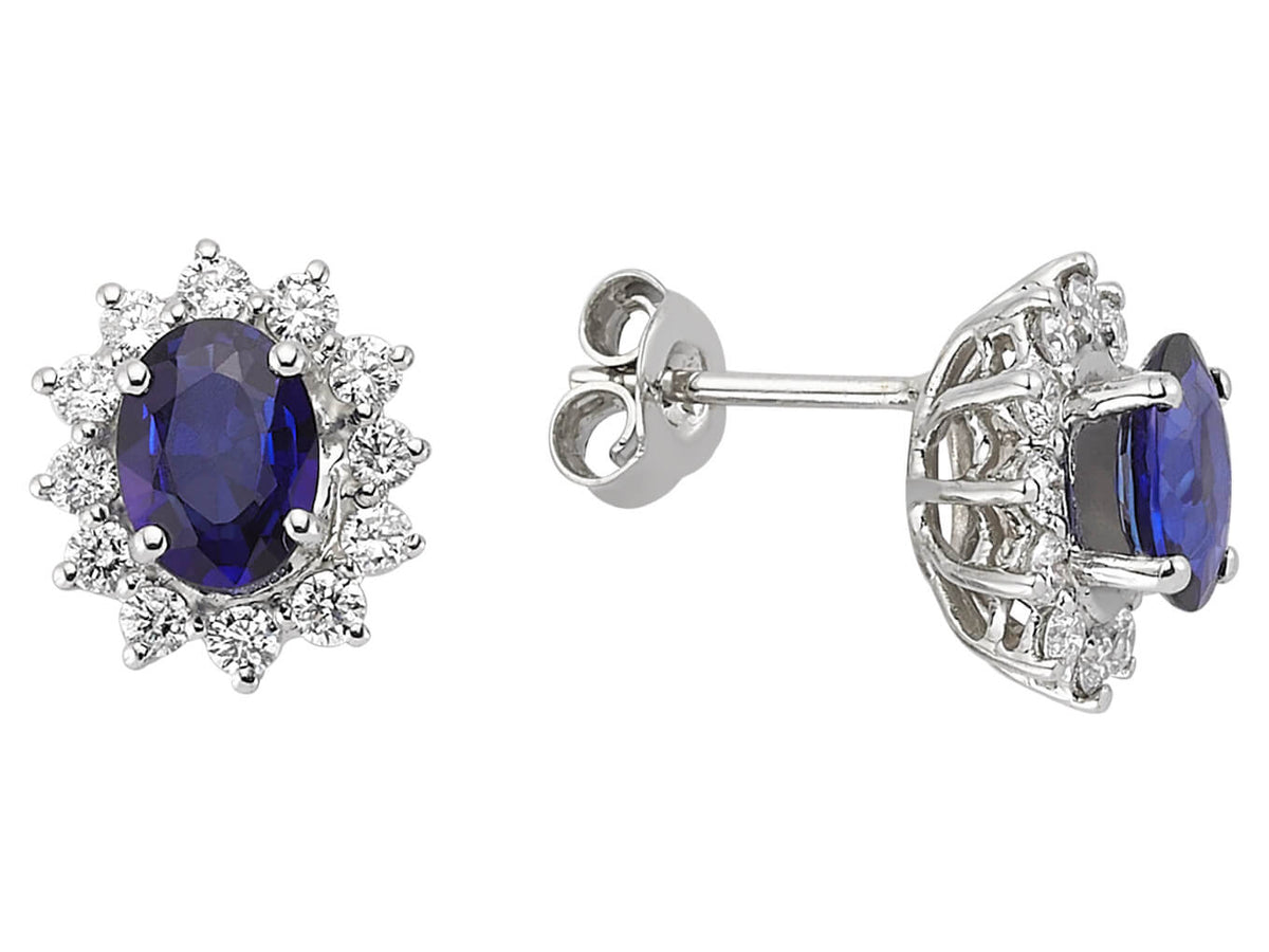 Boucles d’oreilles Anturaj avec saphirs et diamants - Or Blanc 14 carats | Luxe classique - Bijoux haut de gamme de Rosy Lab Diamonds