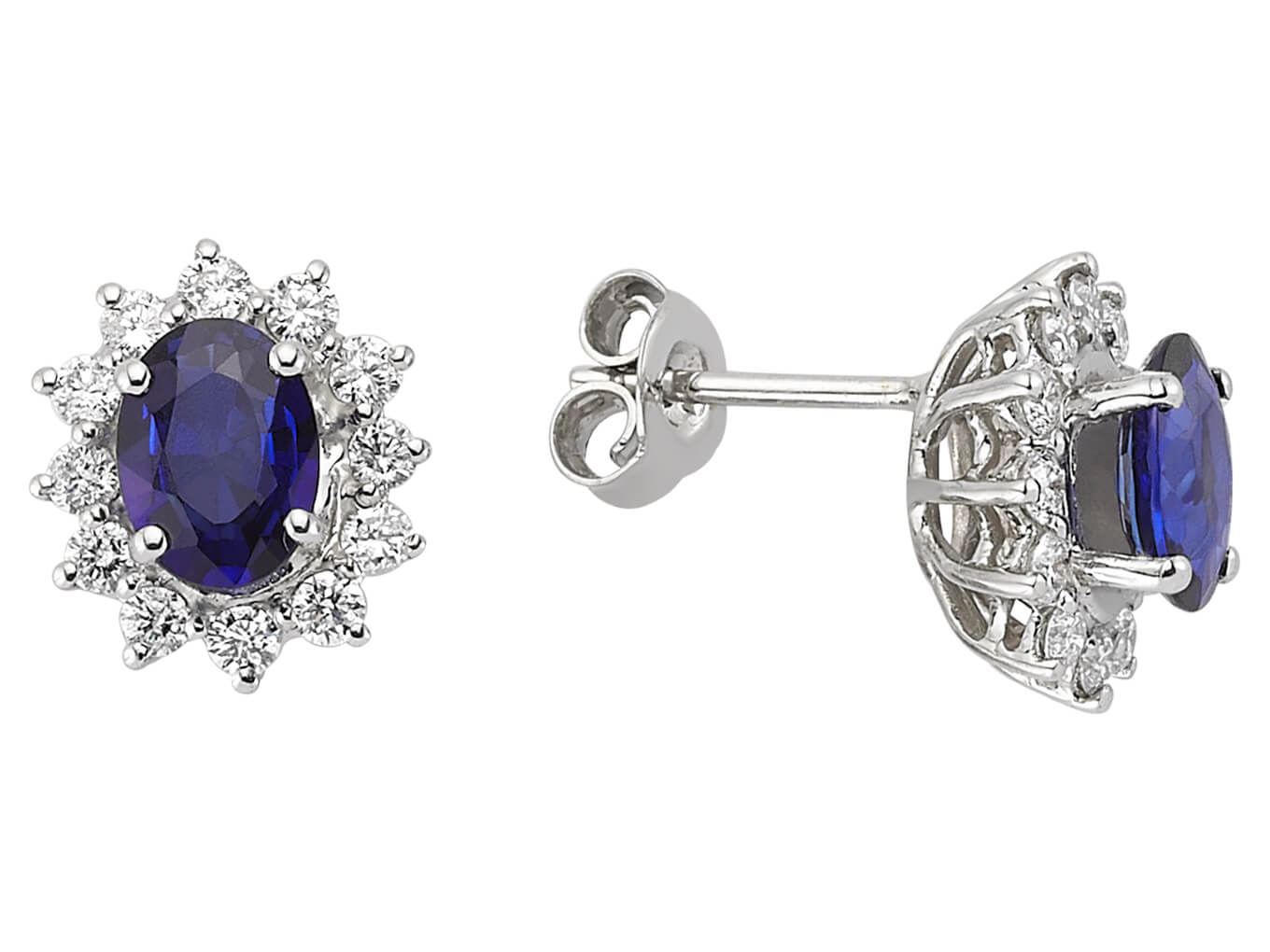 Boucles d'oreilles Anturaj avec saphirs ovales et diamants en or blanc 14K