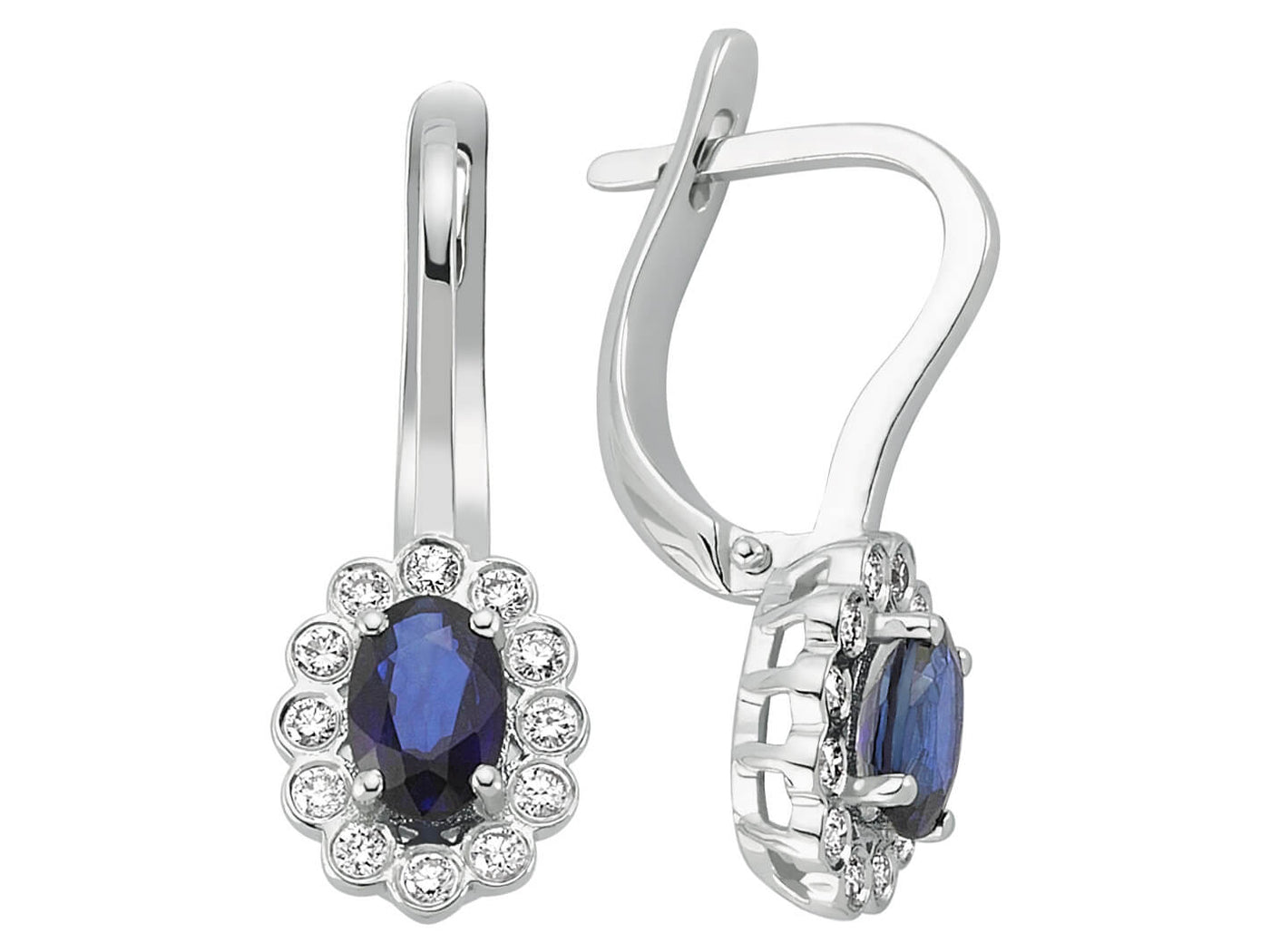Anturaj drop earrings with 0.97 ct sapphires & 0.24 ct lab-grown diamonds in 8K white gold