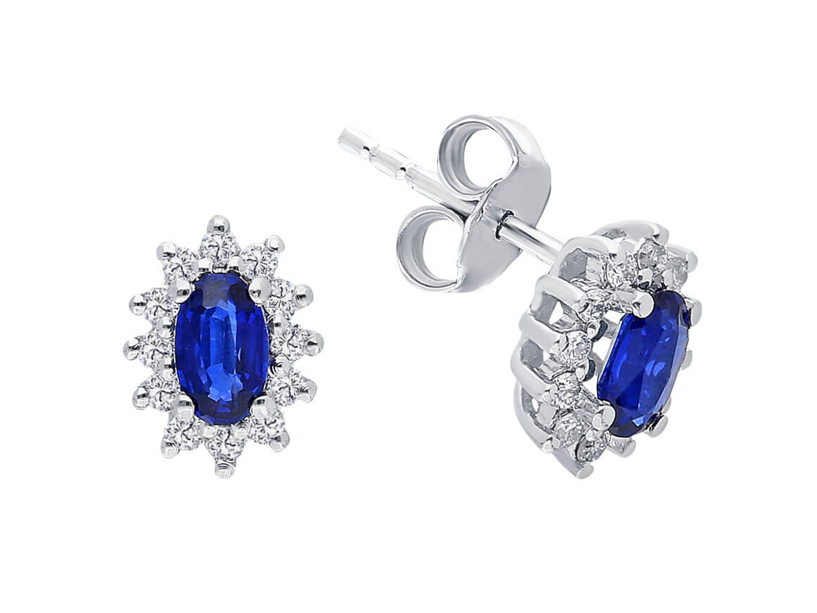 Anturaj stud earrings with oval sapphires & lab diamonds made of 333 white gold