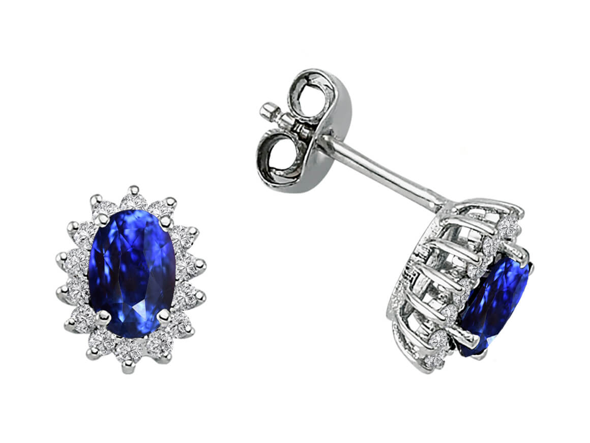 Anturaj stud earrings with oval sapphires & lab diamonds made of 585 white gold