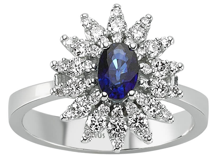 Bague entourage avec Saphir et 42 diamants - Or Blanc 14 K - 04R0239 - Bijoux haut de gamme de Rosy Lab Diamonds