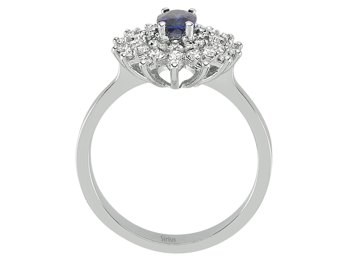 Bague entourage avec Saphir et 42 diamants - Or Blanc 14 K - 04R0239 - Bijoux haut de gamme de Rosy Lab Diamonds