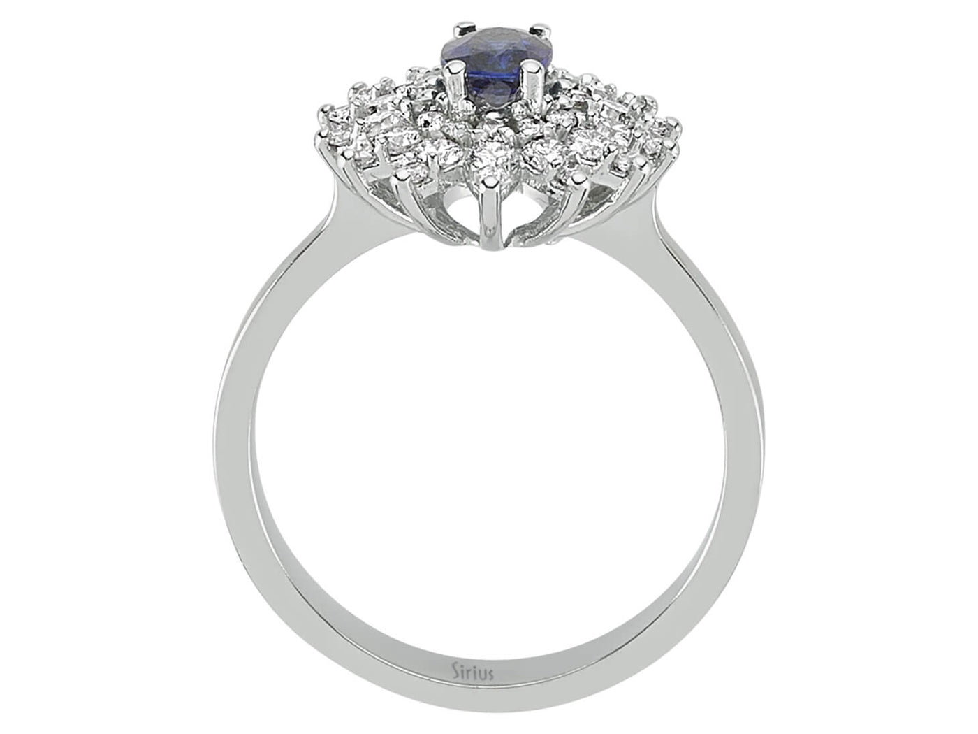 Anturaj-Ring aus 14K Weißgold mit ovalem Saphir und 42 Diamanten – 04R0239