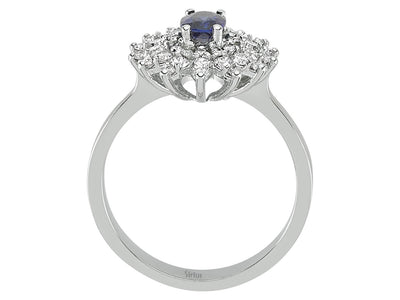 Anturaj-Ring aus 14K Weißgold mit ovalem Saphir und 42 Diamanten – 04R0239