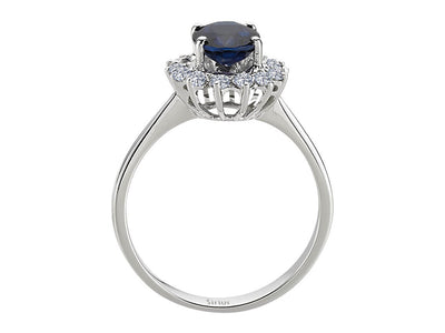 Eleganter Anturaj-Ring mit 14 runden Diamanten und 1 ovalem Saphir in 14 Karat Weißgold