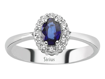 Anturage-Ring aus 14K Weißgold mit ovalem Saphir und Diamanten – 17R0126