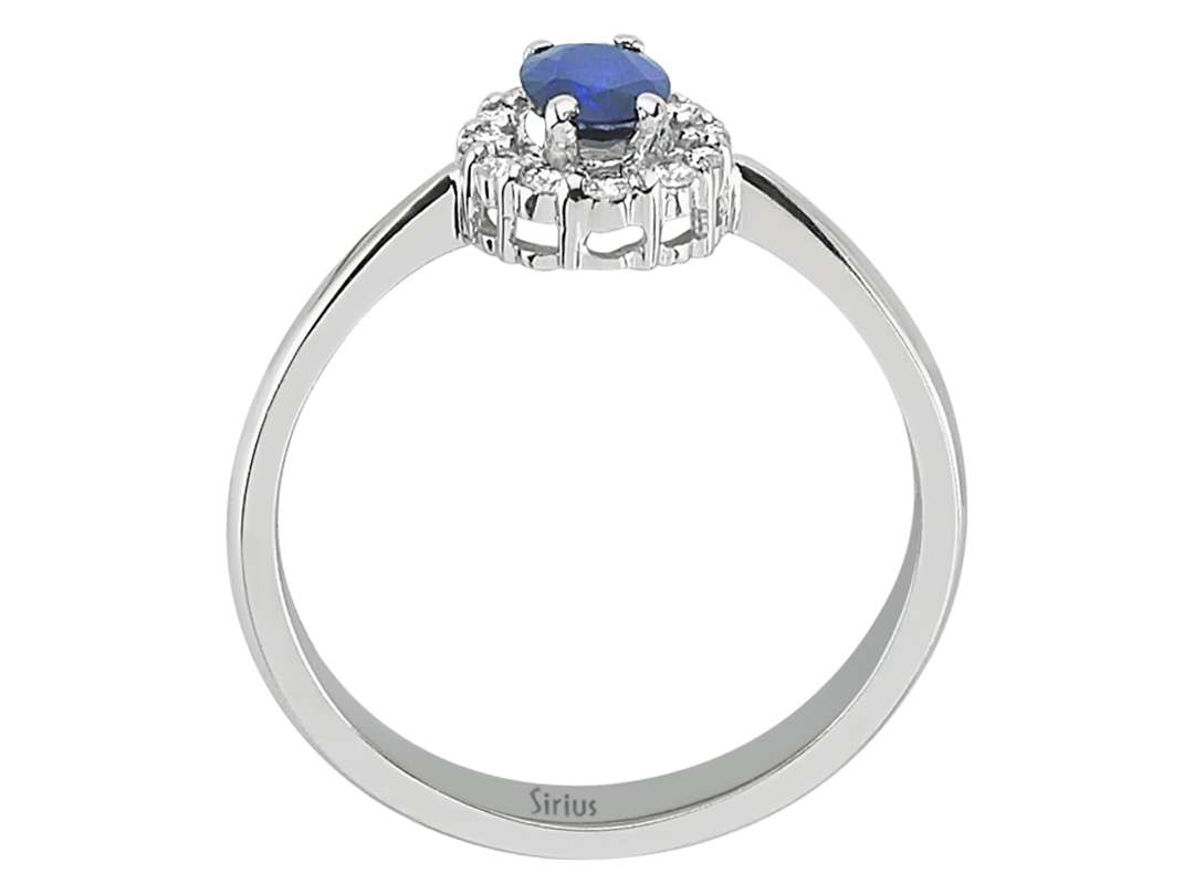 Anturage-Ring aus 14K Weißgold mit ovalem Saphir und Diamanten – 17R0126