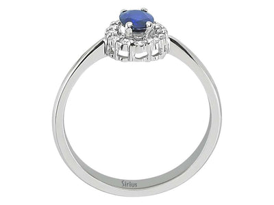 Anturage-Ring aus 14K Weißgold mit ovalem Saphir und Diamanten – 17R0126