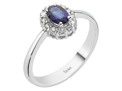 Anturage-Ring aus 14K Weißgold mit ovalem Saphir und Diamanten – 17R0126