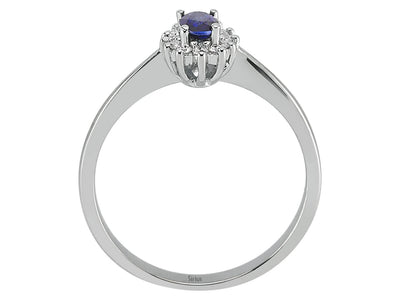 Zarter Anturage-Ring aus 8K Weißgold mit ovalem Saphir und Labor-Diamanten – 0,42 ct